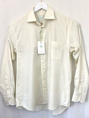 Forrest Lennard Men's Classic Button-Up Whitt Shirt Cream 100% Cotton Medium NWT
